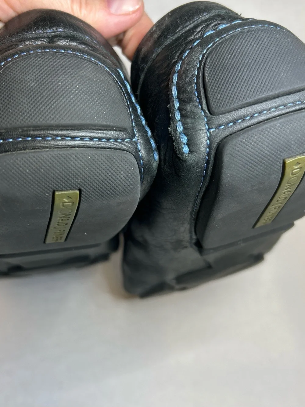 Donald J. Pliner Black Leather Penny Loafers with Blue Lining